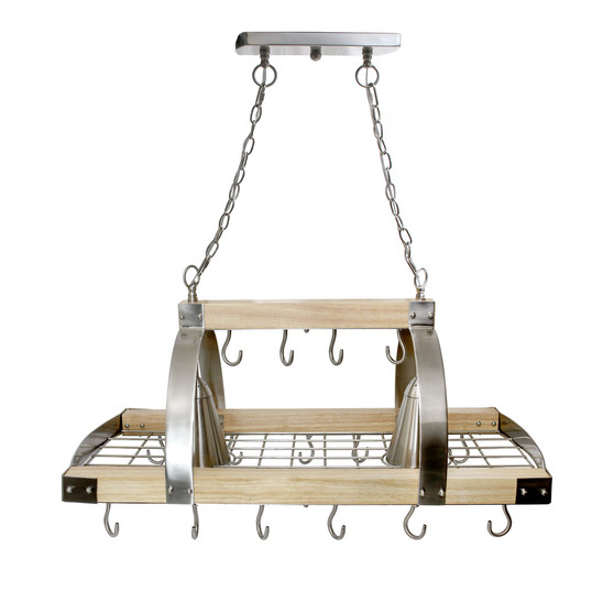 Elegant Designs 2 Light Kitchen Wood Pot Rack with Downlights
