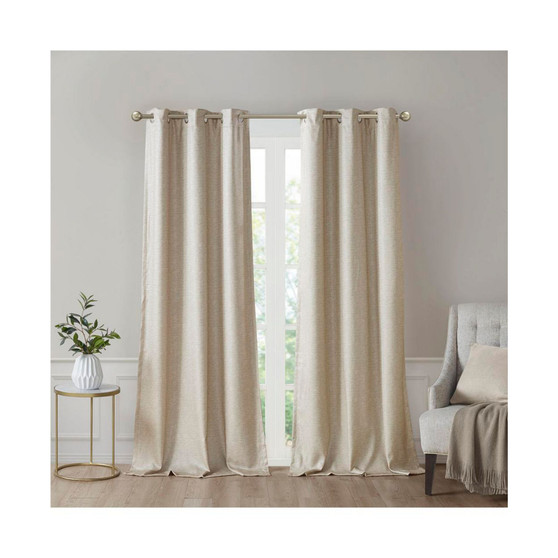 2-PC Polyester Printed Faux Silk Total Blackout Window Panel Curtain Pair, Taupe - 42x84"