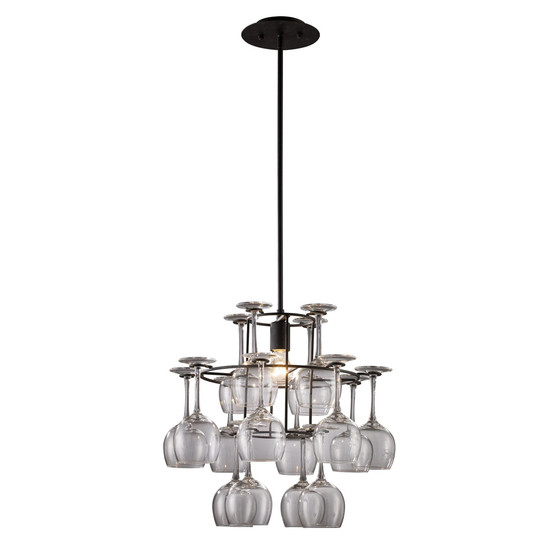 Vintage 1-Light Chandelier in Dark Rust with Glass