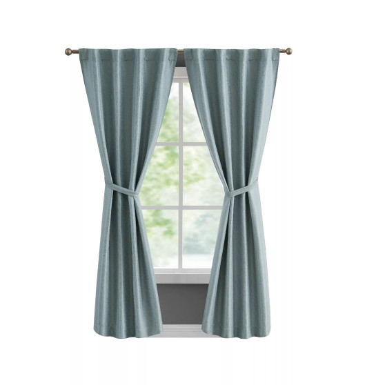 Val Thermal Woven Room Darkening Back Tab Window Curtain Panel Pair with Tiebacks Collection