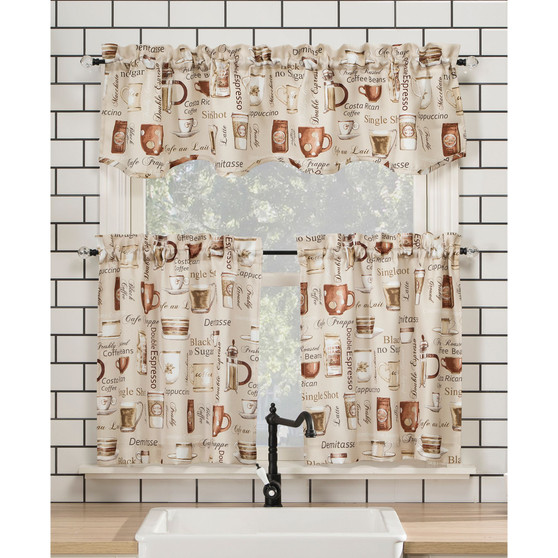 Bristol Coffee Shop 54" x 24" Semi-Sheer Kitchen Curtain Set