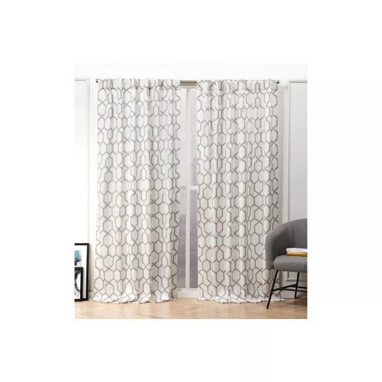Hexa Geometric Print Hidden Tab Top Curtain Panel Pair, 54" X 84"