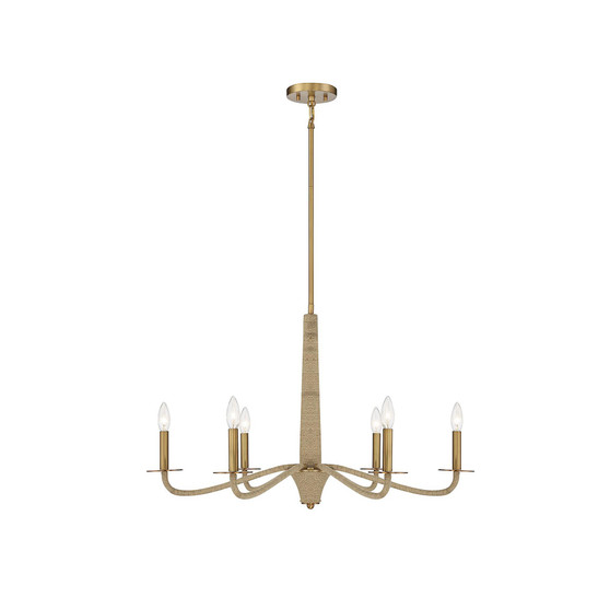 Cannon 6-Light Chandelier in Warm Brass and Rope