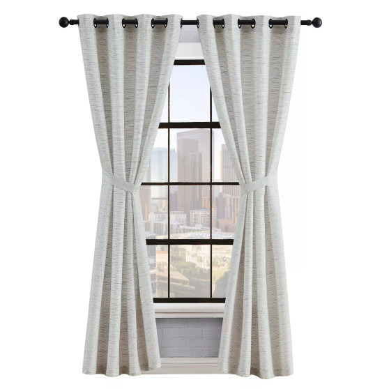 Sierra Textured Light Filtering Grommet Window Curtain Panel Pair with Tiebacks, 52" x 84"