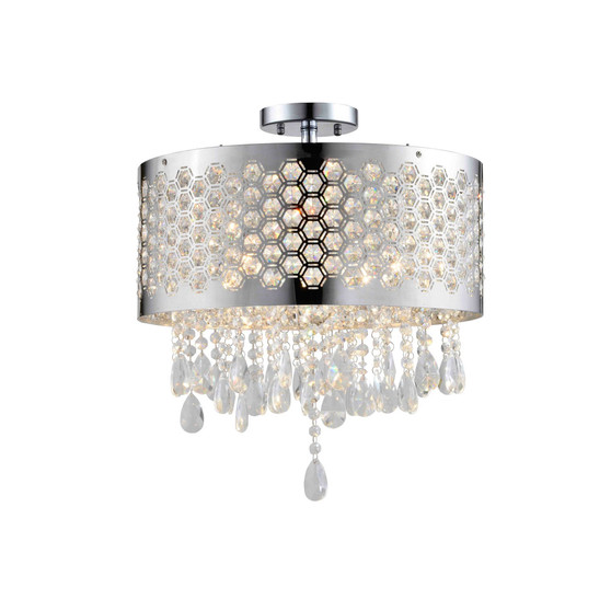 Modern, Comtemporary Catalyn 4-Light Crystal Flush Mount Chandelier