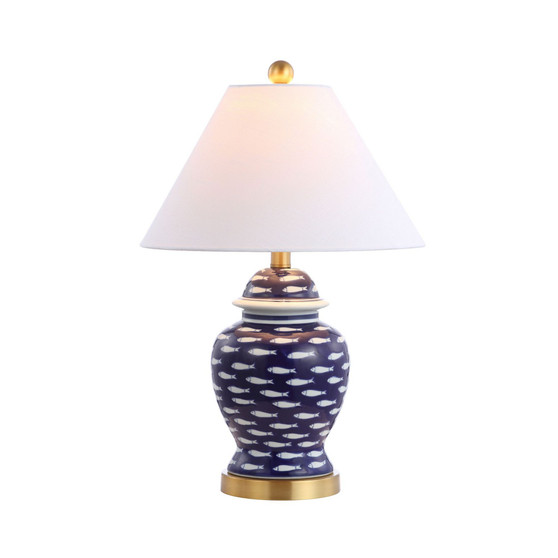 School Of Fish 22" Ginger Jar Ceramic, Led Table Lamp