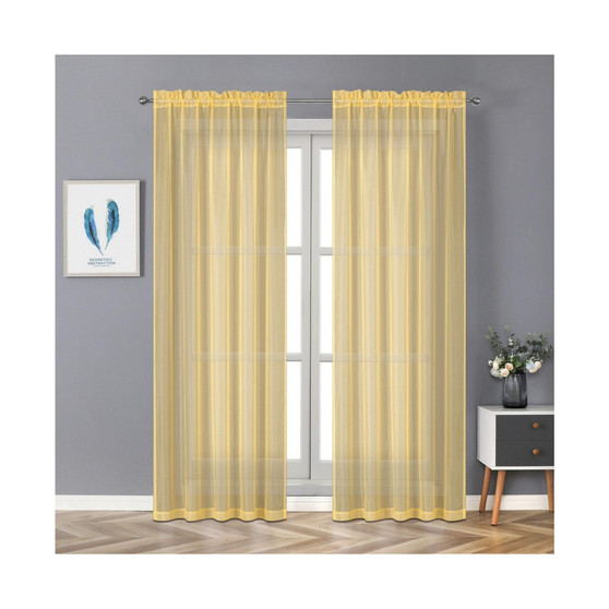 Montauk Accents Ultra Lux 2 Piece Rod Pocket Gold Sheer Voile Window Curtain Panels - 84 in. Long