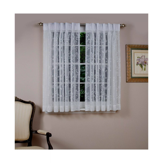 Isabella Lace Back Tab Curtain Pair w/Pleated Front 52"W x 54"L