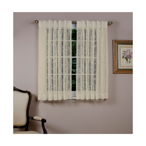 Isabella Lace Back Tab Curtain Pair w/Pleated Front 52"W x 45"L