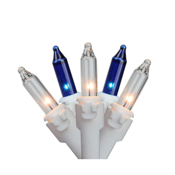 Set of 100 Blue Clear Mini Christmas Lights 2.5" Spacing - White Wire