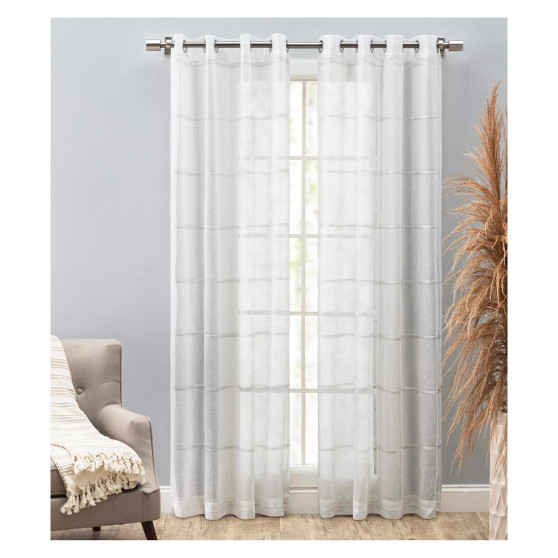 Horizon Stripe Textured Semi-Sheer Grommet Curtain Panel 55"W x 84"L