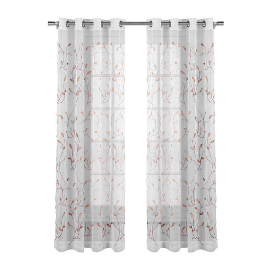 Wavy Leaves Embroidered Sheer Curtain Panel, 54" x 84"