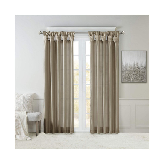Emilia Twist Tab Lined Window Curtain Panel, Pewter (1300)