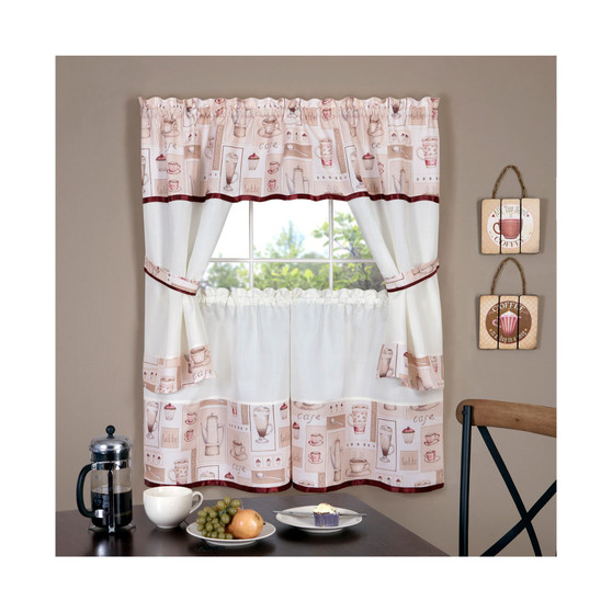 Cappuccino Embellished Cottage Window Curtain Set, 58x36
