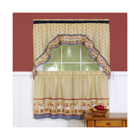Cucina Printed Tier and Swag Window Curtain Set, 57x24