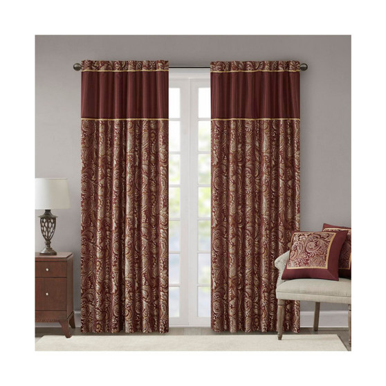 2-PC Aubrey Jacquard Curtain Panel Pair - 50x95" - Burgundy