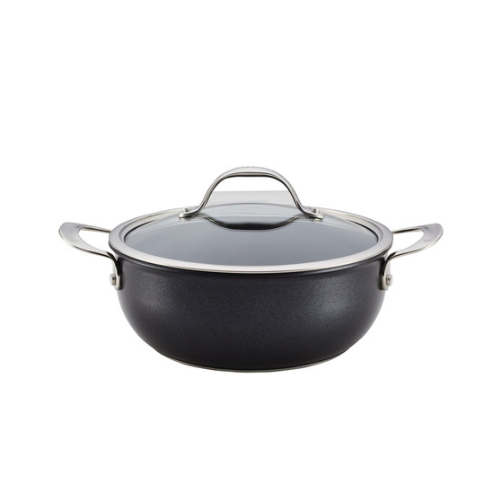 X Hybrid Nonstick Aluminum Nonstick Casserole Pan With Lid, 4-Quart, Super Dark Gray