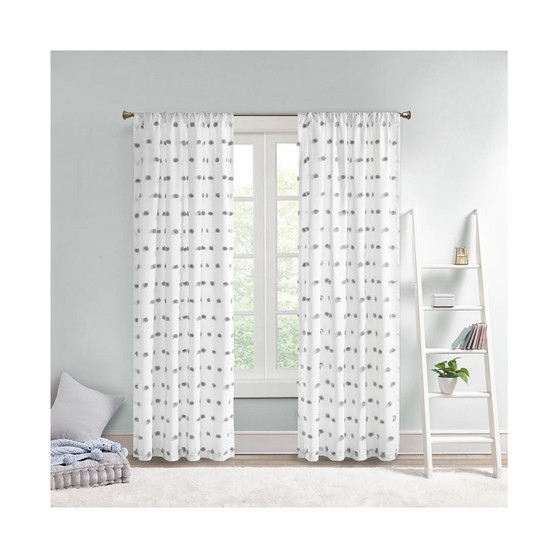 1-PC Polyester Pom Pom Embellished Window Panel, Grey - 50x84"
