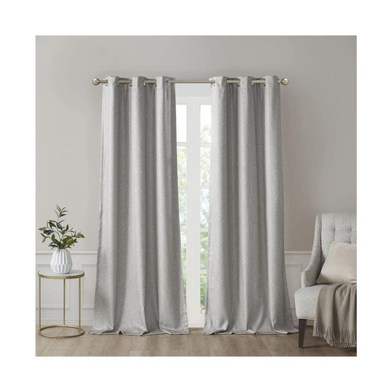 Polyester Printed Faux Silk Total Blackout Window Panel Pair, Grey - 42x84"