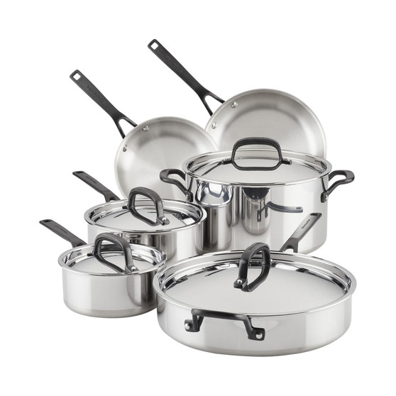 5-Ply Clad Stainless Steel 10 Piece Cookware Induction Pots and Pans Set