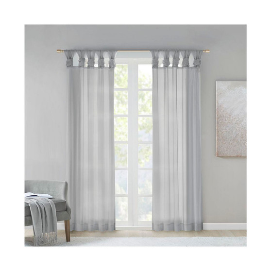 2-PC Ceres Twist Tab Voile Sheer Window Pair Curtain , Light Grey - 50x95 Panel