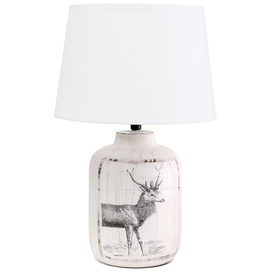 Simple Designs Rustic Deer Buck Nature Printed Ceramic Farmhouse Accent Table Lamp with Fabric Shade