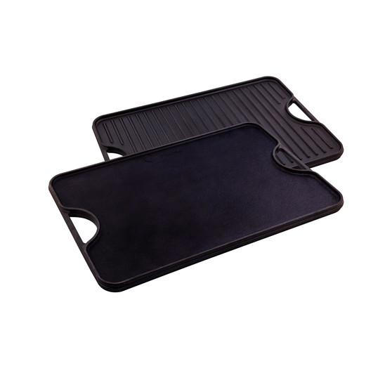 Large Rectangular Reversible Cast Iron Griddle, Solid, 20" x 14", Seasoned