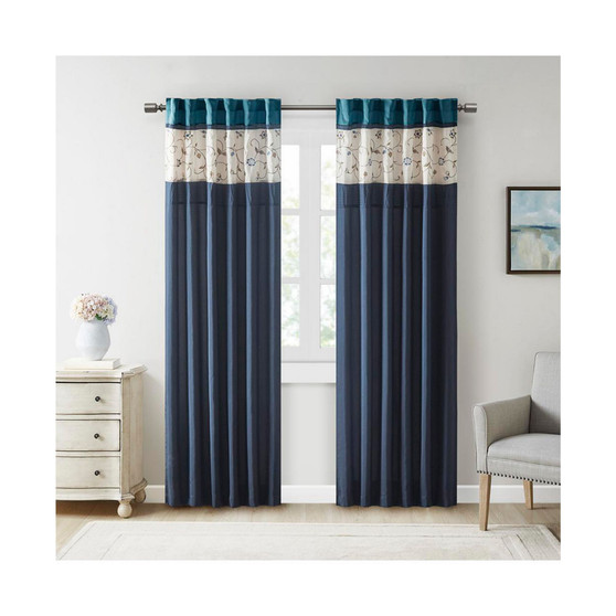 1-PC Serene Embroidered Window Curtain Panel, Navy - 50x84"