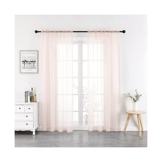 2 Piece Rose Pink Colored Rod Pocket Sheer Voile Window Curtains