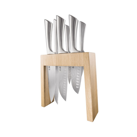 Damashiro Mizu Knife Block Oak Set, 7 Piece