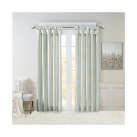 1-PC Emilia Twist Tab Lined Window Curtain Panel - 50x84" - Dusty Aqua