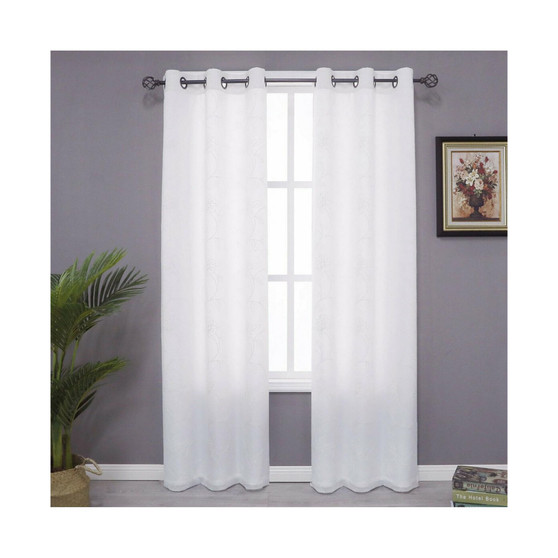 Floral Embroidered Double Layered Sheer Grommet Curtains