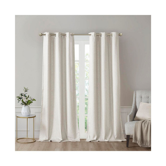 2-PC Polyester Printed Faux Silk Total Blackout Window Curtain Panel Pair, Ivory - 42x95"