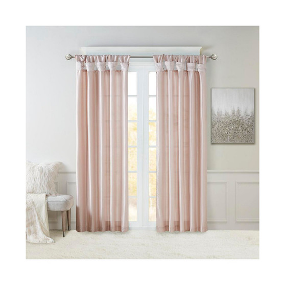 1-PC Emilia Twist Tab Lined Window Curtain Panel - 50x95" - Blush