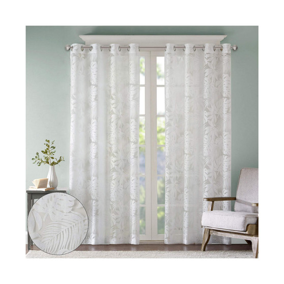 Leilani Palm Leaf Burnout Window Sheer - 50x63" - White