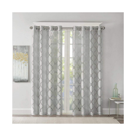 Eden Fretwork Burnout Sheer Curtain Panel - 50x84" - Grey