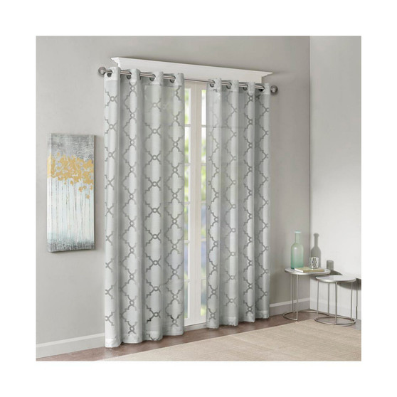 1-PC Eden Fretwork Burnout Sheer Curtain Panel - 50x63" - Grey