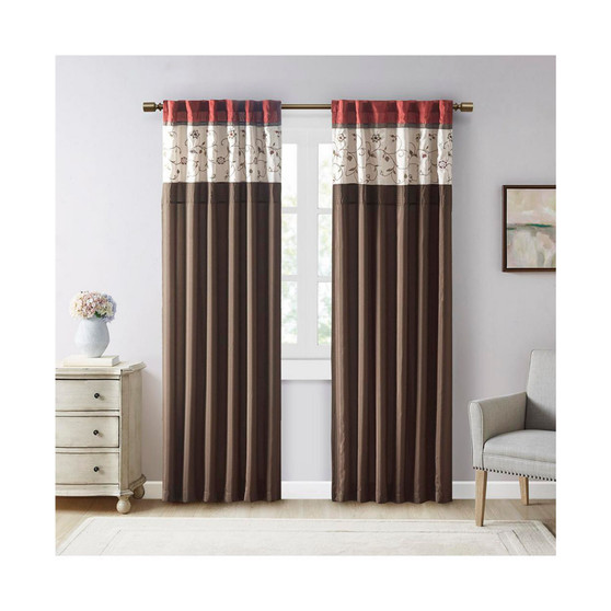 1-PC Serene Embroidered Window Panel Curtain, Red - 50x84"