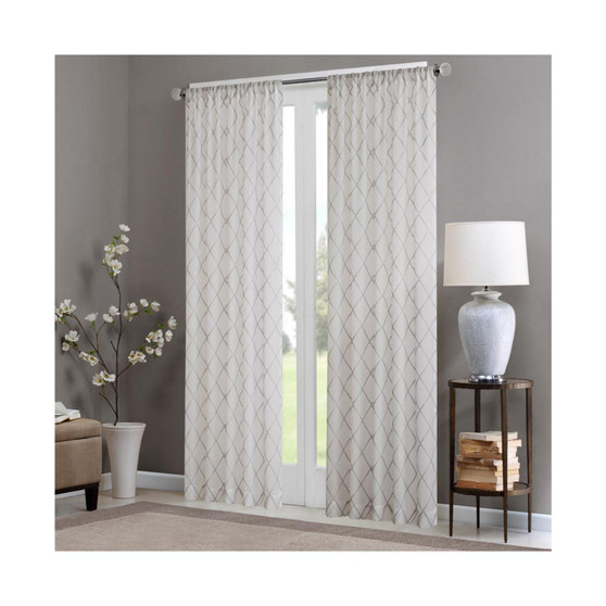 1-PC Irina Diamond Sheer Window Panel, White/Grey - 50x95"