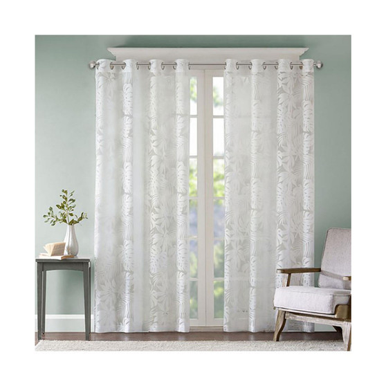 1-PC Leilani Palm Leaf Burnout Window Curtain Sheer - 50x95" - White