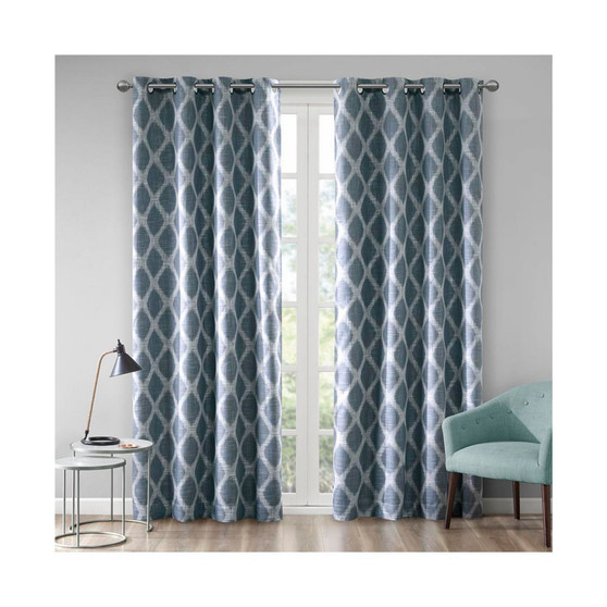 1-PC Modern Polyester Blackout Printed Window Curtain Panel, Navy - 50x84"