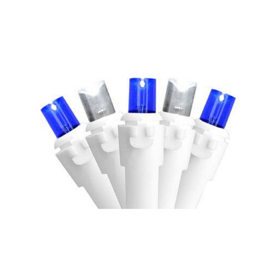 Set of 50 Blue and White LED Wide Angle Christmas Lights - White Wire