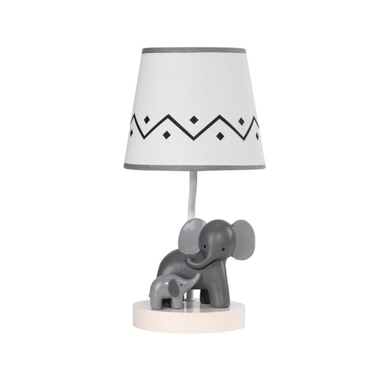 Me & Mama White/Gray Elephant Nursery Lamp with Shade & Bulb