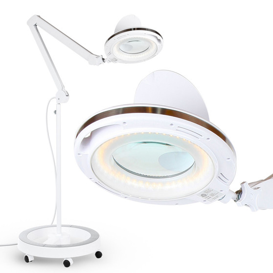 Lightview Pro LED Rolling Base Magnifier Floor Lamp 3 Diopter & Color Temperature Changing