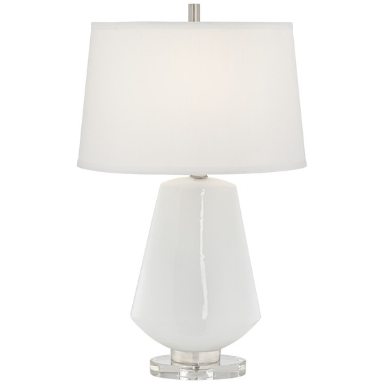 White Glass with Crystal Base Table Lamp