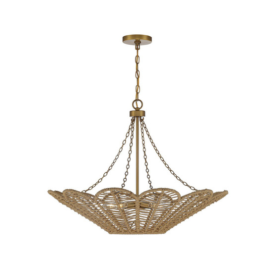 Cyperas 5-Light Pendant in Warm Brass and Rope