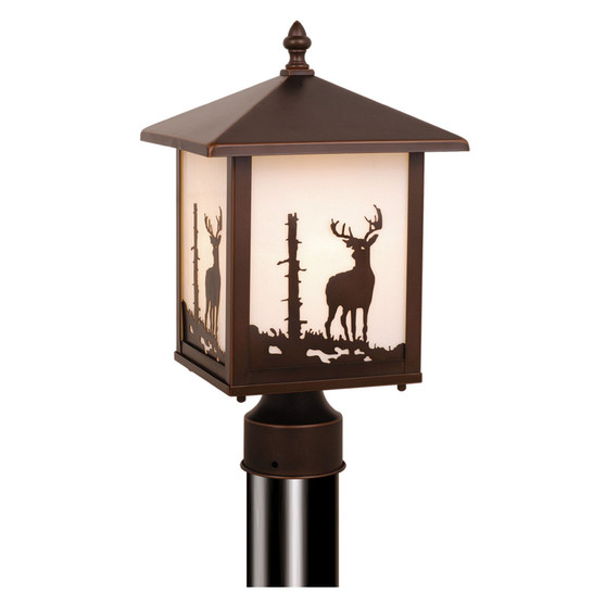 Bryce Rustic Cabin Glass Deer Post Mount Light