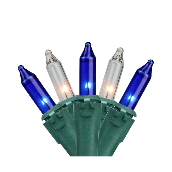 Set of 100 Blue Clear Mini Christmas Lights 2.5" Spacing - Green Wire