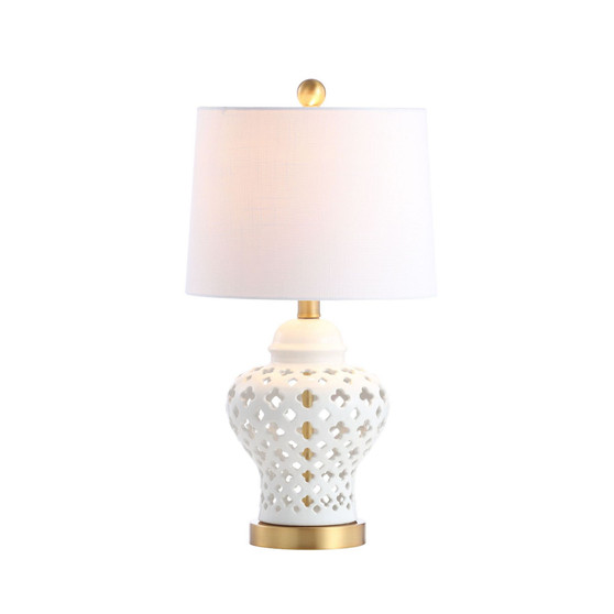 Quatrefoil Fretwork 20.5" Pierced Ginger Jar Ceramic, Led Table Lamp