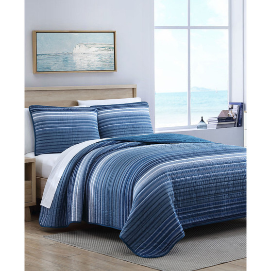 Coveside Blue Cotton Reversible 2-Piece Quilt Set, Twin
